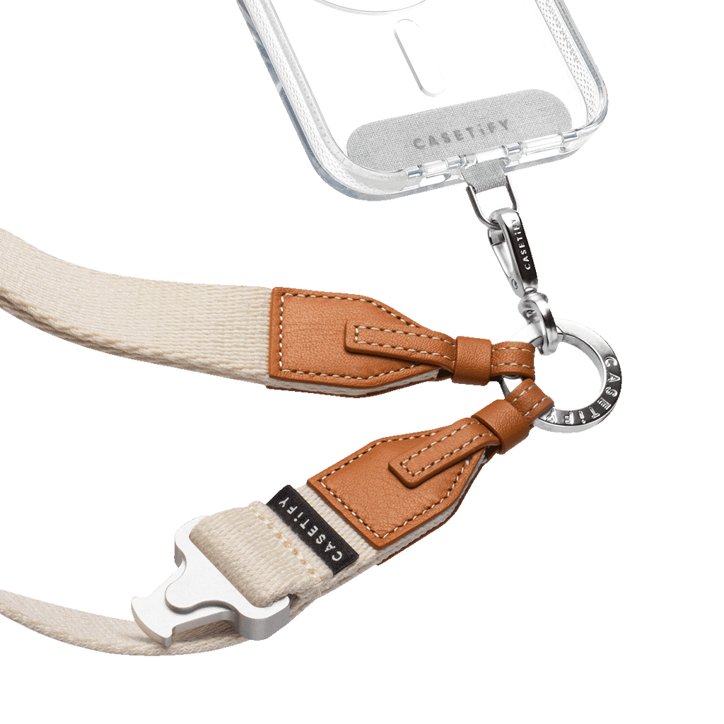 2-in-1 Utility Lanyard with Leather Earbuds - Ecru/tan - AirPods Pro | Image 1