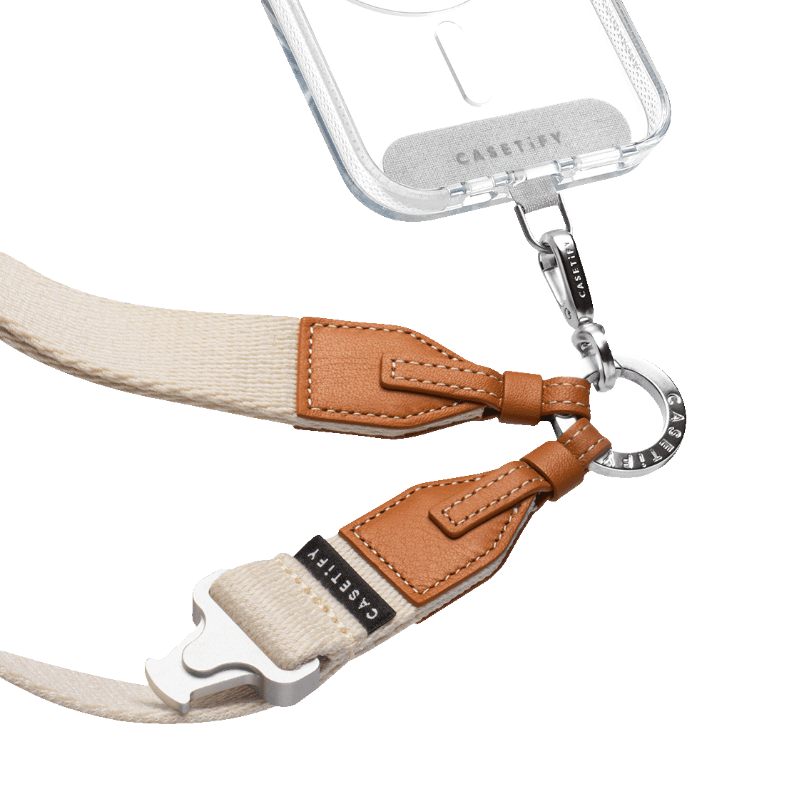 2-in-1 Utility Lanyard with Leather Earbuds - Ecru/tan - AirPods Pro 2 | Image 1