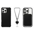3-in-1 BioVeg Set- iPhone 16 Pro Max (Black) & Snappy Wallet (Black) & Heart Cross-body Strap (Black) | Image 1