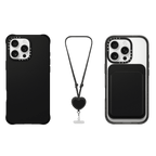 3-in-1 BioVeg Set- iPhone 16 Pro Max (Black) & Snappy Wallet (Black) & Heart Cross-body Strap (Black) | Image 1
