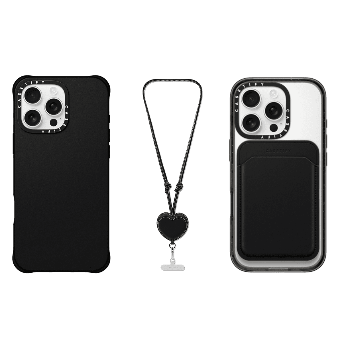3-in-1 BioVeg Set- iPhone 16 Pro Max (Black) & Snappy Wallet (Black) & Heart Cross-body Strap (Black) | Image 1