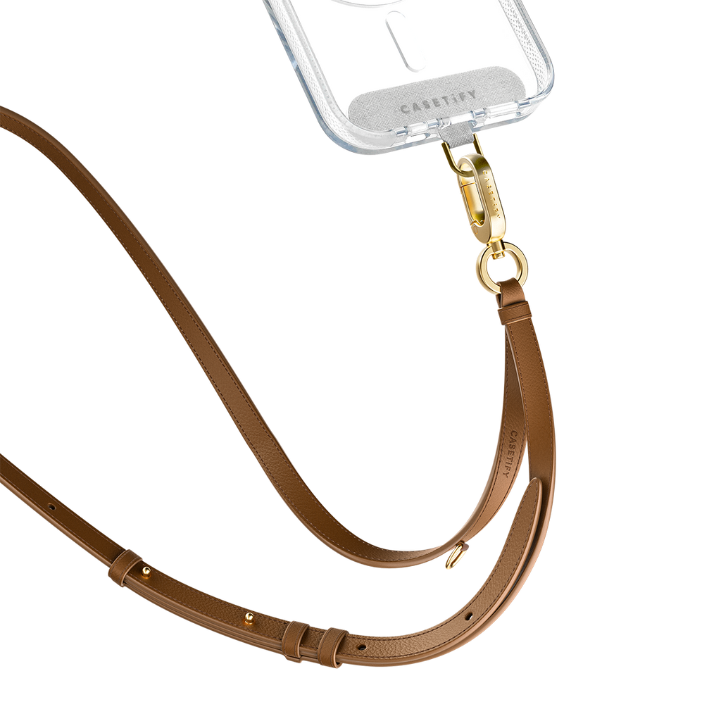BioVeg Tumbled Cross-body Strap - Tan + Gold D-ring Light Grey Strap Card | Image 1