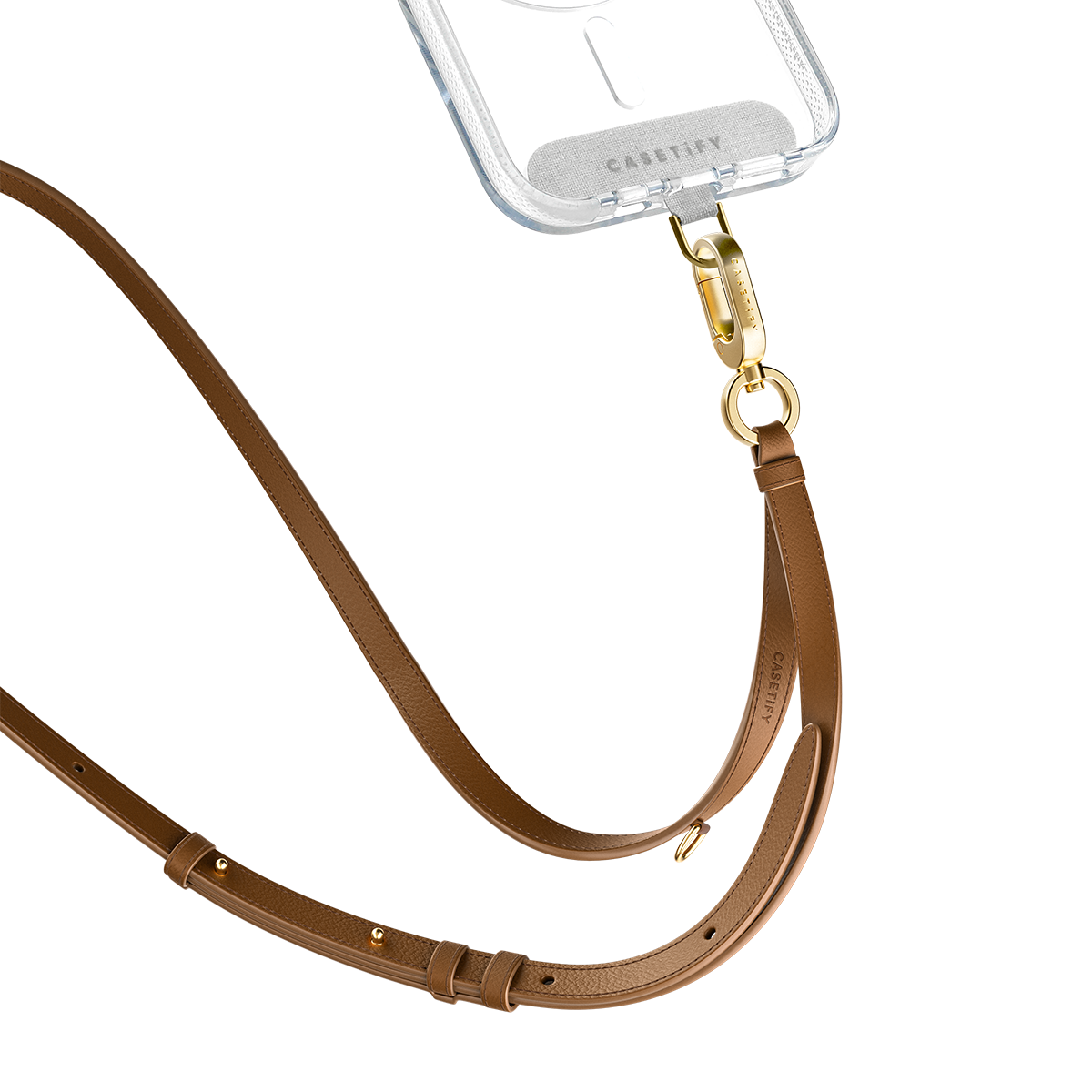 BioVeg Tumbled Cross-body Strap - Tan + Gold D-ring Light Grey Strap Card | Image 1