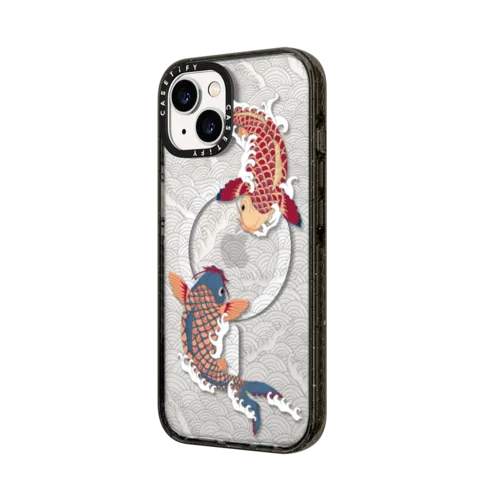 koi fish Japanese tattoo style transparent pattern | iPhone 14 Plus / Impact Case MagSafe Compatible / Black | Image 2