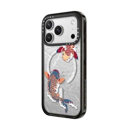 koi fish Japanese tattoo style transparent pattern | iPhone 17 Pro Max / Impact Case MagSafe Compatible / Black | Image 2