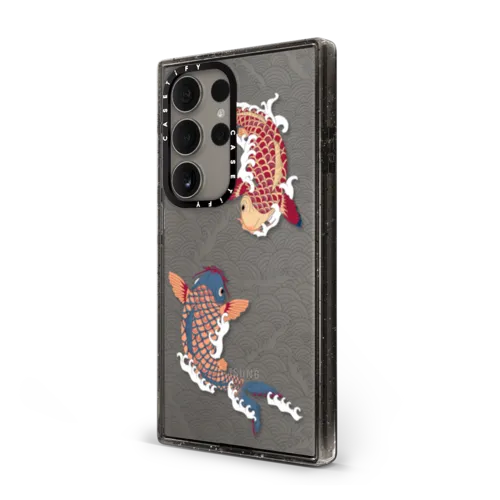 koi fish Japanese tattoo style transparent pattern | Galaxy S24 Ultra / Impact Case / Black | Image 2