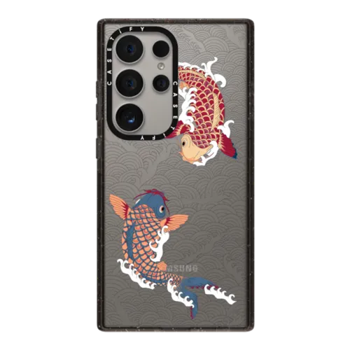 koi fish Japanese tattoo style transparent pattern | Galaxy S24 Ultra / Impact Case / Black | Image 1