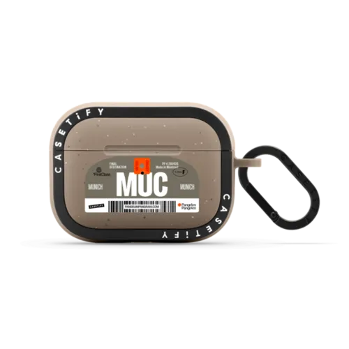 Airport Luggage Tag - Issue 2 - MUC | AirPods Pro 2 / Earbuds Bounce Case / Matte Taupe | Image 1