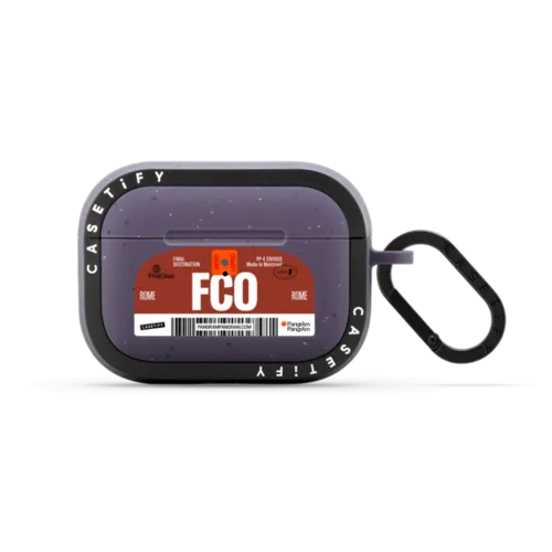 Airport Luggage Tag - Issue 2 - FCO | AirPods Pro 2 / Earbuds Bounce Case / Matte Deep Purple | Image 1