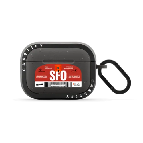 Airport Luggage Tag - Issue 2 - SFO | AirPods Pro 2 / Earbuds Bounce Case / Matte Charcoal | Image 1