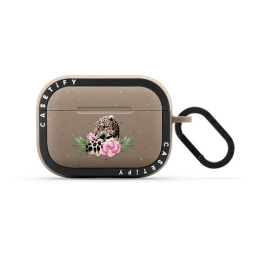 Leopard with peonies | AirPods Pro 2 / Earbuds Bounce Case / Matte Taupe | Image 1