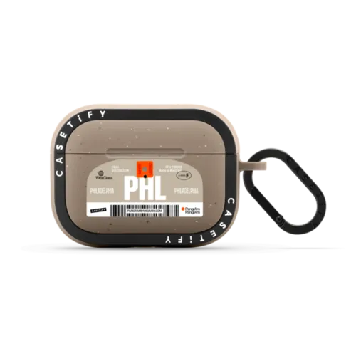 Airport Luggage Tag - Issue 2 - PHL | AirPods Pro 2 / Earbuds Bounce Case / Matte Taupe | Image 1