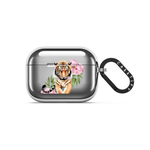 Tiger and peonies | AirPods Pro 3 / Earbuds Mirror Case / Silver | Image 1
