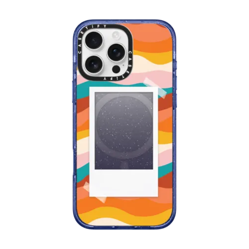 Warm Waves with Polaroid Opening by Oh So Graceful | iPhone 16 Pro Max / Impact Case MagSafe Compatible / Glitter Indigo | Image 1