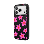 bold retro seventies flowers in pink | iPhone 17 Pro Max / Impact Case MagSafe Compatible / Matte Black | Image 2