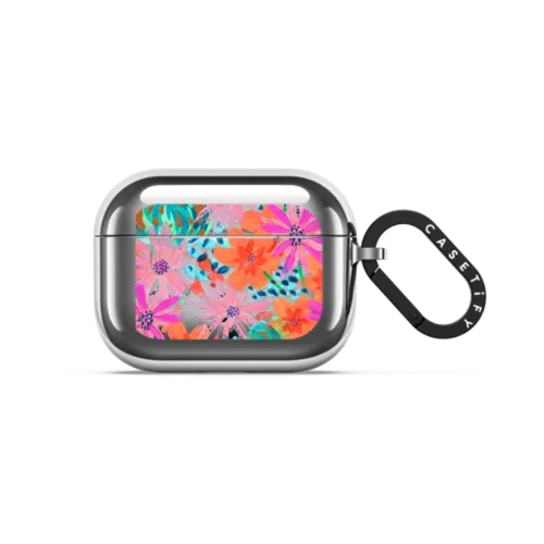 Painted Flowers by EttaVee | AirPods Pro 3 / Earbuds Mirror Case / Silver | Image 1