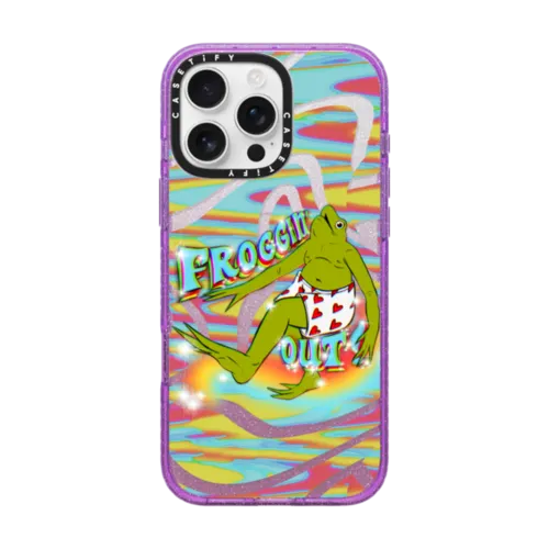 Froggin' Out! | iPhone 16 Pro Max / Impact Case MagSafe Compatible / Glitter Purple | Image 1