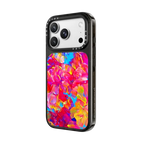 FLORAL FANTASY - Bold Abstract Flowers Acrylic Textural Painting Neon Hot Pink Turquoise Garden Bouquet Girlie Sweet Lovely Feminine Art Painting | iPhone 18 Pro Max / Impact Case MagSafe Compatible - Glossy / Glossy Black | Image 2