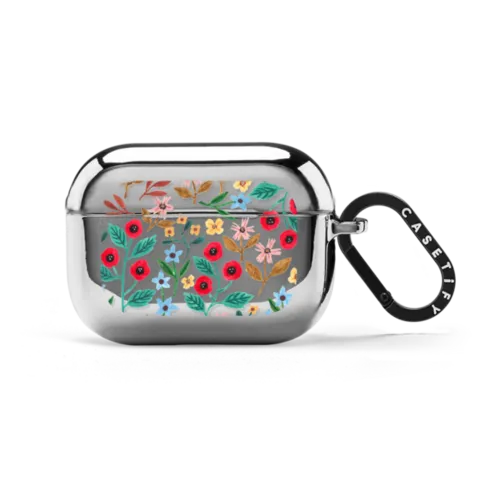 Colorful Floral Airpods Case | AirPods Pro 2 / Earbuds Mirror Case / Silver | Image 1