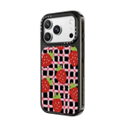 sweet red strawberries with pink check pattern - crayon texture strawberry | iPhone 18 Pro / Impact Case MagSafe Compatible - Glossy / Glossy Black | Image 2