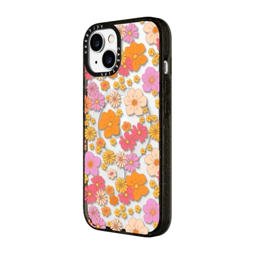 retro boho hippie flowers (60s / 70s floral pattern on clear background) | iPhone 15 / Impact Case MagSafe Compatible / Black | Image 2