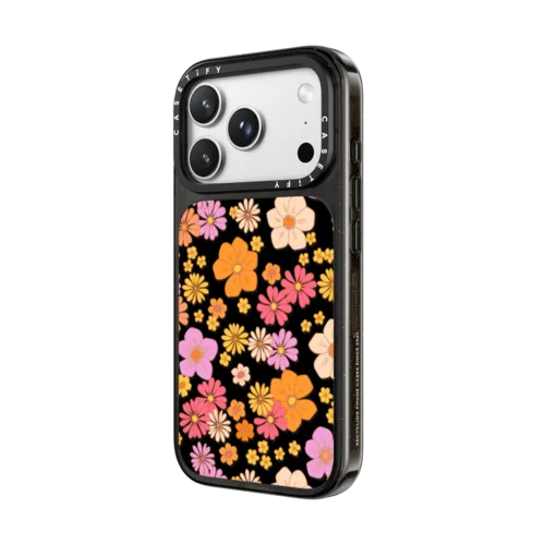 retro boho hippie flowers (60s / 70s floral pattern on clear background) | iPhone 18 Pro Max / Impact Case MagSafe Compatible - Glossy / Glossy Black | Image 2
