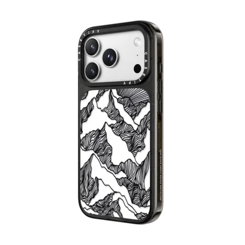 AIM HIGH 1, MOUNTAINS B&W MINIMALIST NATURE ILLUSTRATION | iPhone 18 Pro Max / Impact Case MagSafe Compatible - Glossy / Glossy Black | Image 2