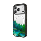 WOODLAND RETREAT 1, FOREST TREES TEAL BLUE GREEN NATURE MOUNTAINS PAINTING | iPhone 17 Pro Max / Impact Case MagSafe Compatible / Black | Image 2