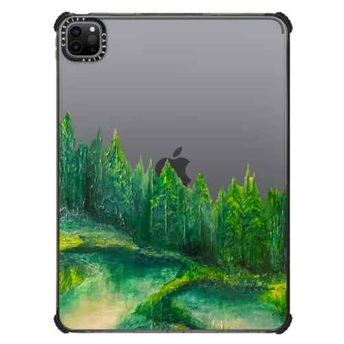 WOODLAND RETREAT 4 IPAD, FOREST TREES GREEN AQUA TEAL NATURE MOUNTAINS PAINTING | iPad Pro 11-inch (3rd/4th gen) / iPad Impact Case / Black | Image 1