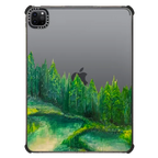 WOODLAND RETREAT 4 IPAD, FOREST TREES GREEN AQUA TEAL NATURE MOUNTAINS PAINTING | iPad Pro 11-inch (3rd/4th gen) / iPad Impact Case / Black | Image 1