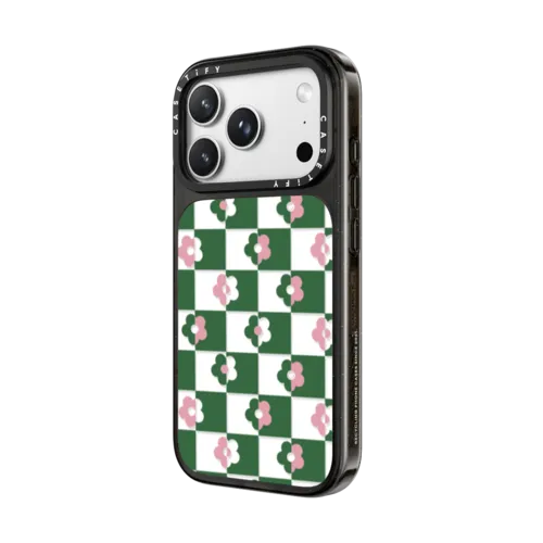 Floral checkerboard | iPhone 18 Pro Max / Impact Case MagSafe Compatible - Glossy / Glossy Black | Image 2