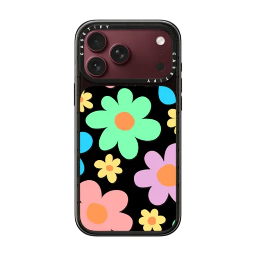 Transparent Floral Pastel Colors 70s Retro Flower Power | iPhone 18 Pro Max / Impact Case MagSafe Compatible - Glossy / Glossy Black | Image 1