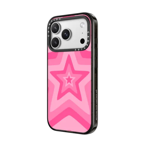 Pink Star Starburst 70s Retro Pattern | iPhone 17 Pro Max / Impact Case MagSafe Compatible / Black | Image 2