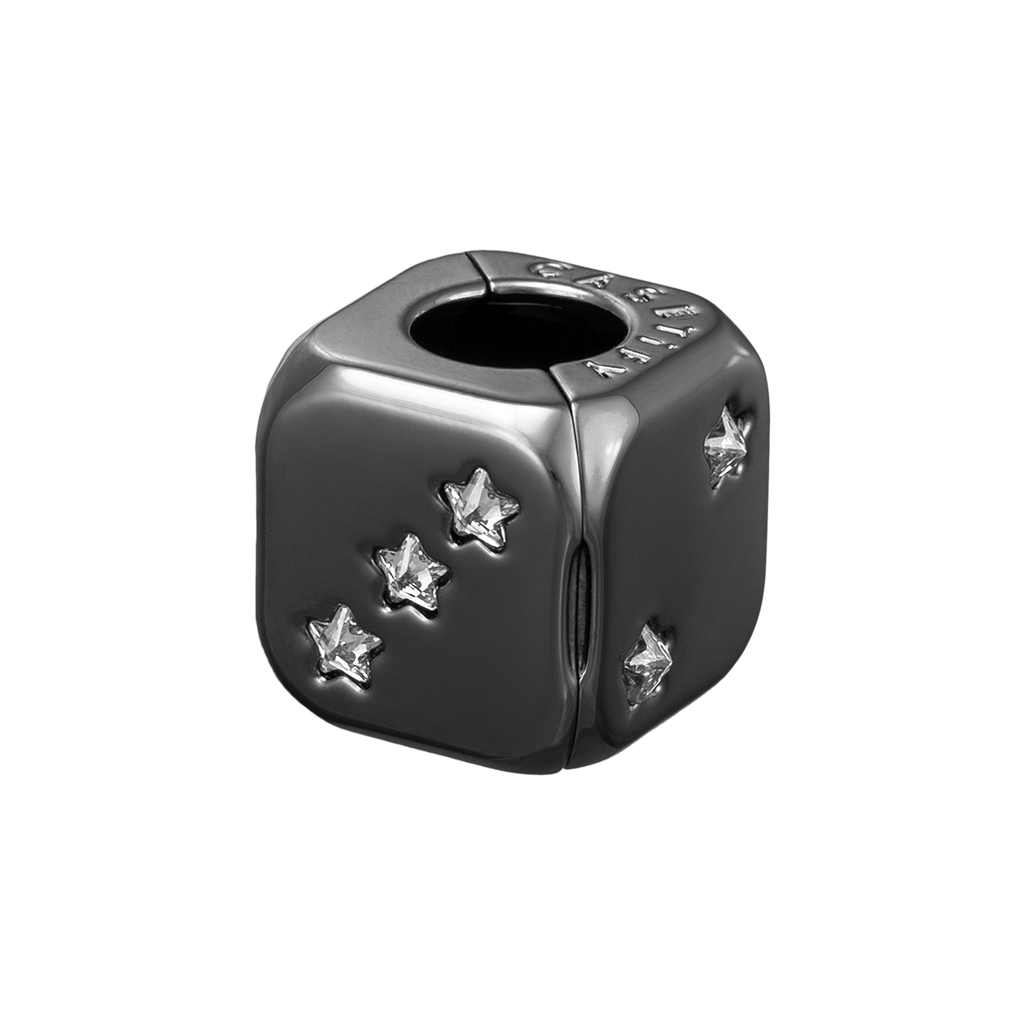 Metal Charm Cube - Black with Crystal Stars
