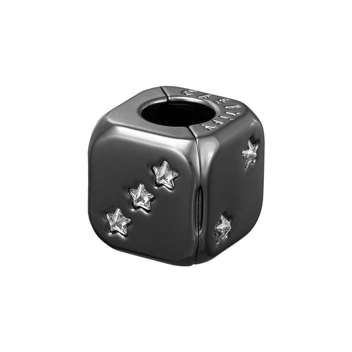 Metal Charm Cube - Black with Crystal Stars