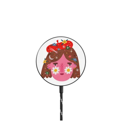 COSMIC GIRL by Daria Solak Illustrations |   / PowerThru Magnetic Wireless Charger MagSafe Compatible / Black | Image 1