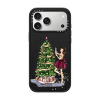 The Highest Bough (Brunette) Christmas Fashion Illustration Case | iPhone 17 Pro Max / Impact Case MagSafe Compatible / Matte Black | Image 1