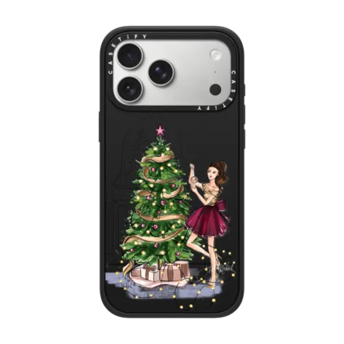 The Highest Bough (Brunette) Christmas Fashion Illustration Case | iPhone 17 Pro Max / Impact Case MagSafe Compatible / Matte Black | Image 1