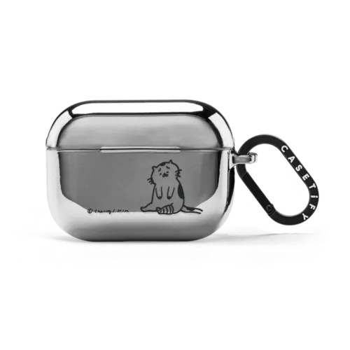 Frustration cat | AirPods Pro 2 / Earbuds Mirror Case / Silver | Image 1