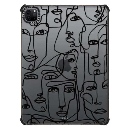 FACE MOSAIC SKETCH 1 CLEAR CASE IPAD, ABSTRACT MINIMAL PEOPLE ILLUSTRATION By Ebi Emporium | iPad Pro 11-inch (3rd/4th gen) / iPad Impact Case / Black | Image 1