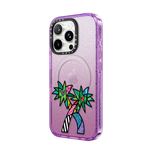 PARADISE BY ROMERO BRITTO | iPhone 16 Pro Max / Impact Case MagSafe Compatible / Glitter Purple | Image 2