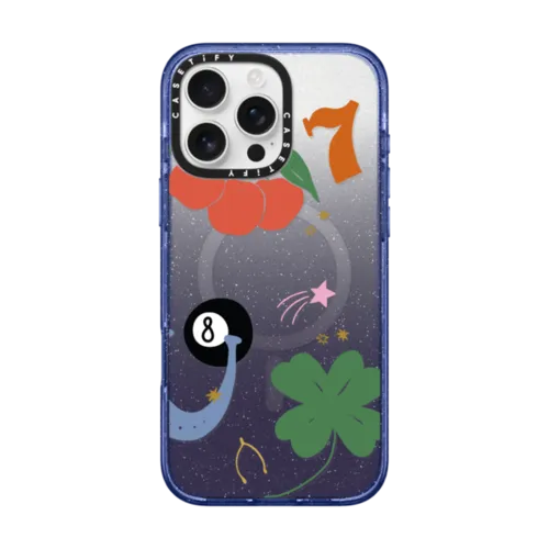 Lucky By Poppy Almond | iPhone 16 Pro Max / Impact Case MagSafe Compatible / Glitter Indigo | Image 1