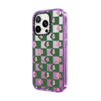 Floral Checkerboard By Poppy Almond | iPhone 16 Pro Max / Impact Case MagSafe Compatible / Glitter Purple | Image 2