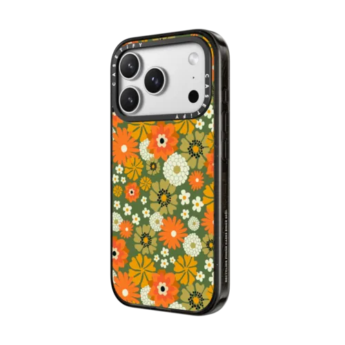 70s Floral over Green by Oh So Graceful | iPhone 17 Pro Max / Impact Case MagSafe Compatible / Black | Image 2