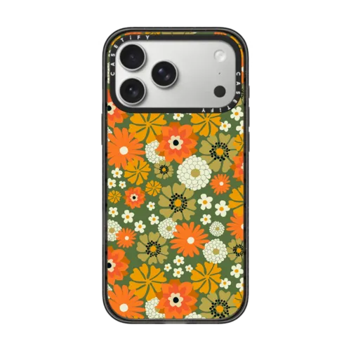 70s Floral over Green by Oh So Graceful | iPhone 17 Pro Max / Impact Case MagSafe Compatible / Black | Image 1