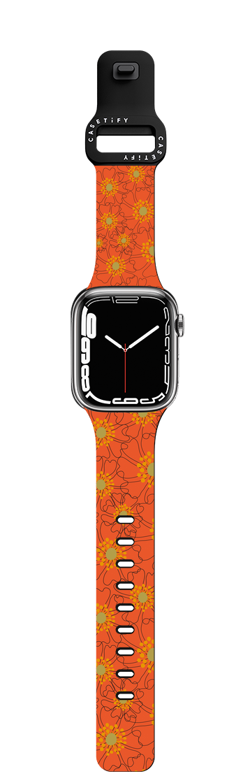 Line Flowers over Red by Oh So Graceful | Apple Watch Series 7-9 (45mm) / Impact Band / Black | Image 1