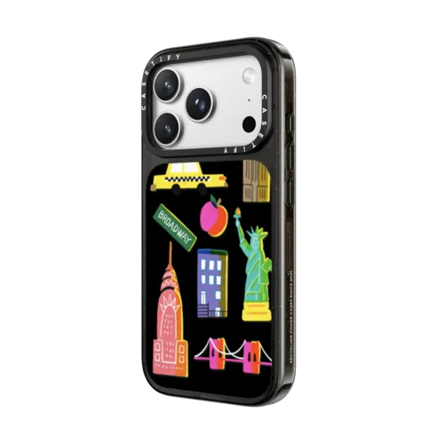 New York City retro art - nyc symbols silkscreen and riso | iPhone 18 Pro Max / Impact Case MagSafe Compatible - Glossy / Glossy Black | Image 2