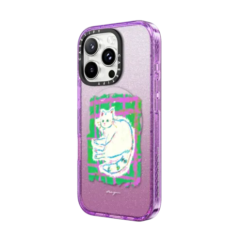 Never leave your cat and the blanket by Albee Yau | iPhone 16 Pro Max / Impact Case MagSafe Compatible / Glitter Purple | Image 2