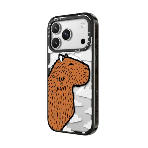 Transparent Capybara Clouds "Take It Easy" | iPhone 17 Pro Max / Impact Case MagSafe Compatible / Black | Image 2