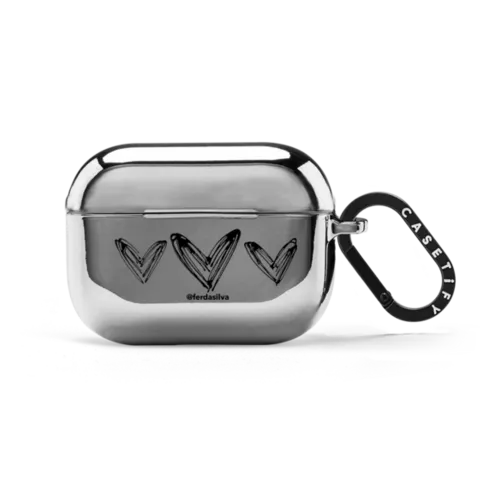 Corazon de Fer 3 hearts B | AirPods Pro 2 / Earbuds Mirror Case / Silver | Image 1